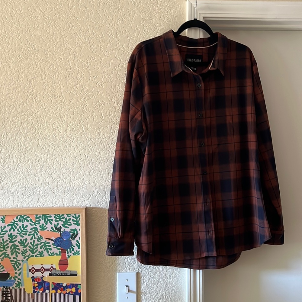 Wildfang brown and black plaid flannel
